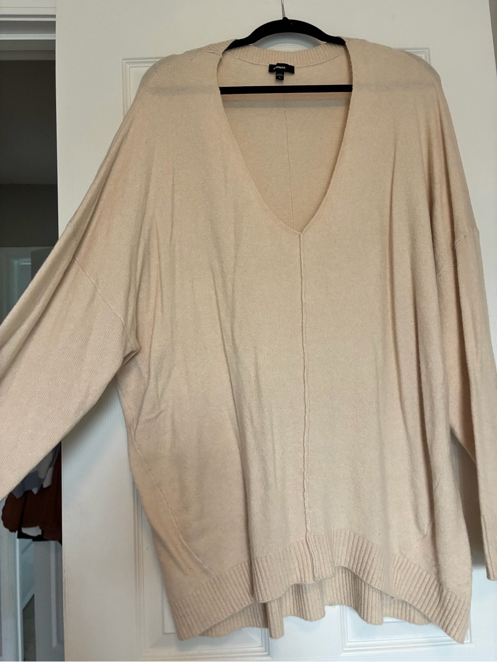 Express Soft Beige V-Neck Oversized Sweater